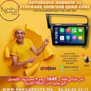AUTORADIO ANDROÏD 13 STOCKAGE 32GB/2 QUAD CORE FOR VOLKSWAGEN GOLF 7 2012-2021