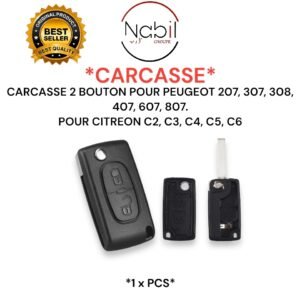 CARCASSE2 BOUTON POUR PEUGEOT 207, 307, 308, 407, 607, 807. POUR CITREON C2, C3, C4, C5, C6