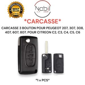 CARCASSE 3 BOUTON POUR PEUGEOT 207, 307, 308, 407, 607, 807. POUR CITREON C2, C3, C4, C5, C6